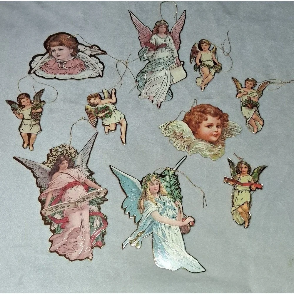 Vintage 1984 Merrimack Victorian Angel Christmas Ornaments Lot of 10 Embossed Di